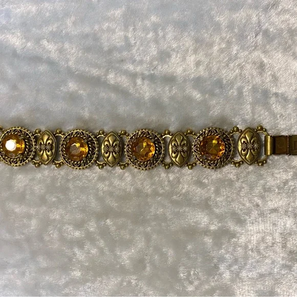 ☘️VTG SELRO Amber Rhinestone & Pearl Book Chain Necklace - Picture 3 of 7